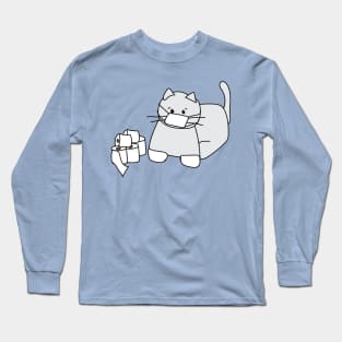 Corona Cat White Gloves Blue Back Long Sleeve T-Shirt